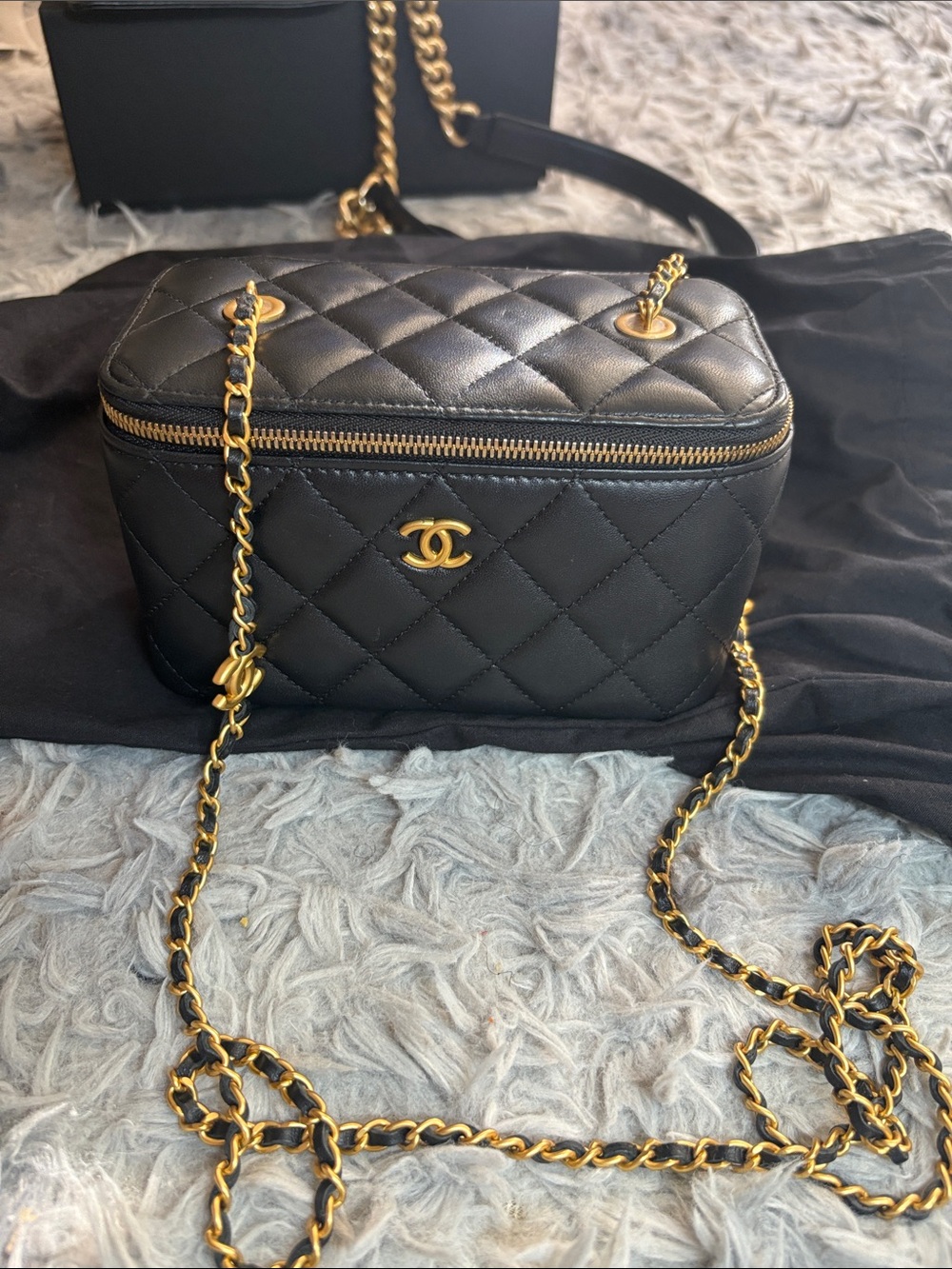 CHANEL Black Quilted Lambskin Mini Vanity Crossbody with Gold Hardware